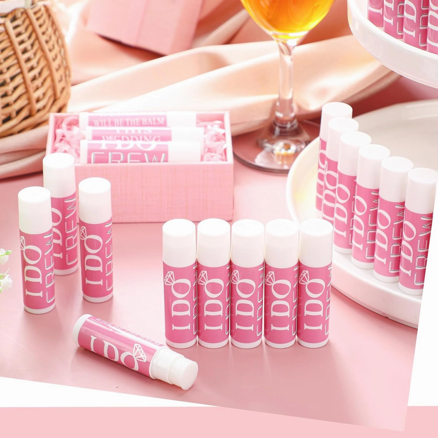 24 Pcs Bachelorette Lip Balm I Do Crew Wedding Party Gifts Bachelorette Lip Balm Gift Wedding Favors for Party Guest Supplies(Pink)