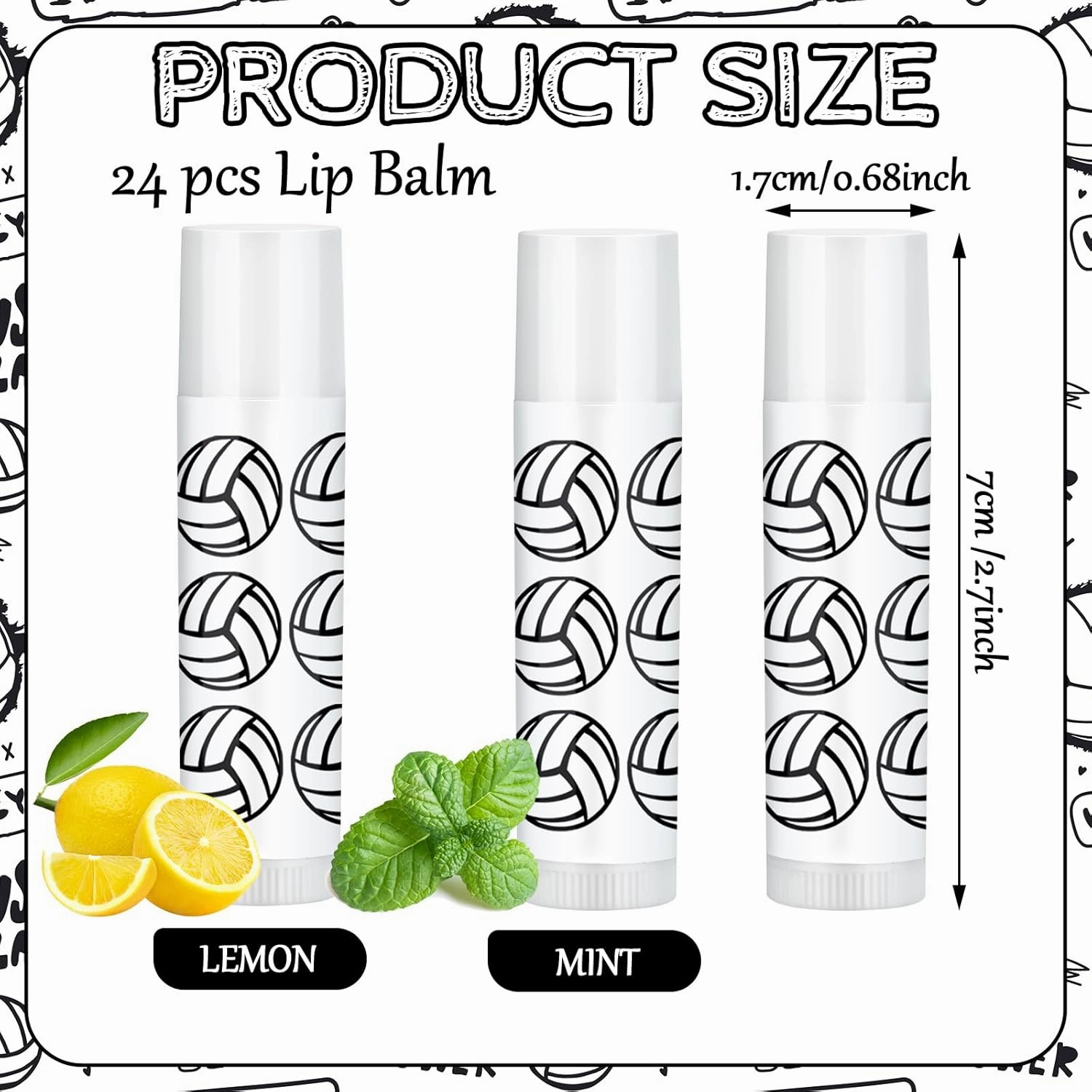 24 Pcs Lip Balm Team Gifts Party Favors - Volleyball Lip Balm Gift for Team Party Guest Supplies (White)