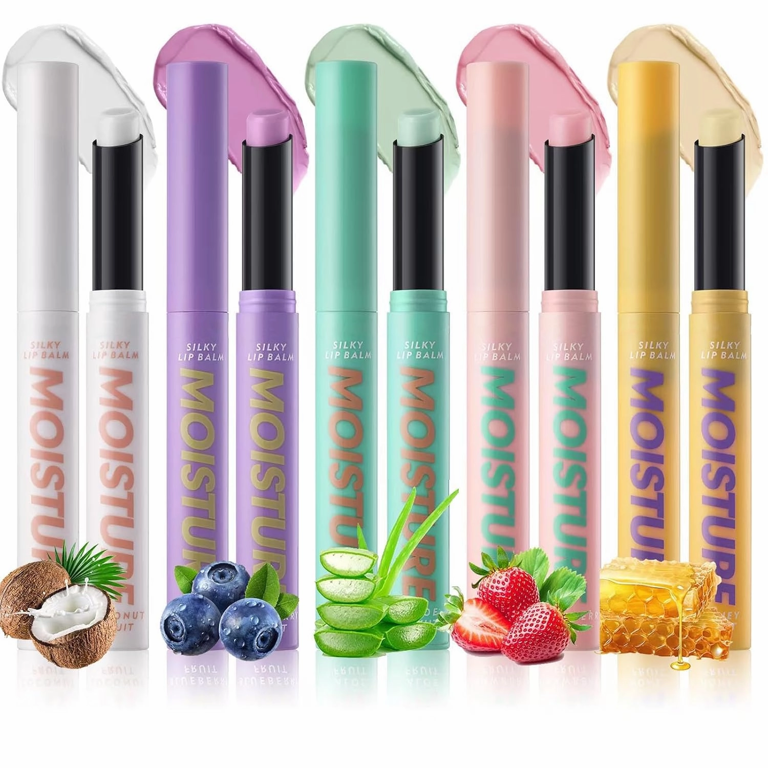 2 in 1 Moisturizing Tinted Lip Gloss Lip Balm Hydrating Glossy Hypoallergenic Natural Waterproof Long Lasting Lightweight Portabl # 5-piece set