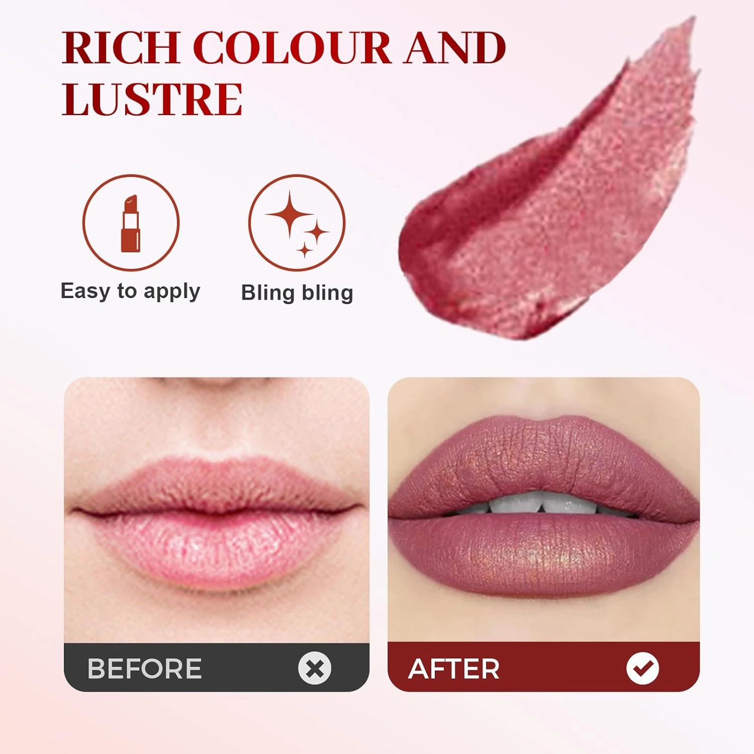 2 Pcs Diamond Lip Gloss Glitter Lipstick Waterproof, Diamond Glitter Lipstick, Shimmer Metallic Sparkly Lip Gloss, Waterproof and Smudge Proof Glitter Lip Gloss for Women Makeup (1# 6#, 0.12 Fl Oz)