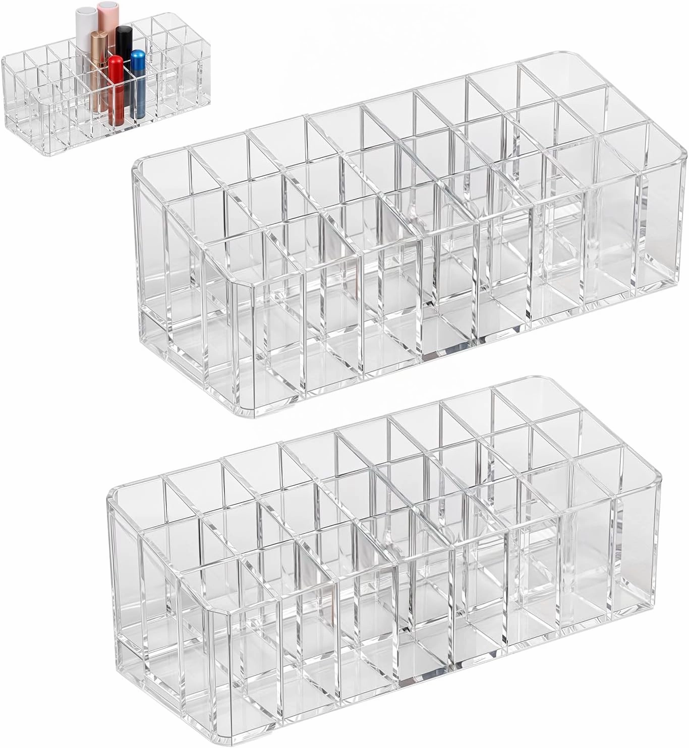 2 pcs Rollerball Perfume Organizer, 48 Spaces Clear Acrylic Perfume Storage Holder Beauty Scent Holder, Makeup Lipgloss Lipstick Display Case
