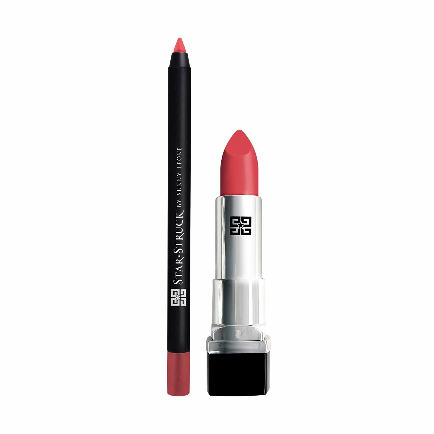 2pc Lip Kit, Lipstick & Lip Liner-Richly Pigmented Intense Matte Lipstick with Longwear One Stroke Application Lip Liner-Coralicious