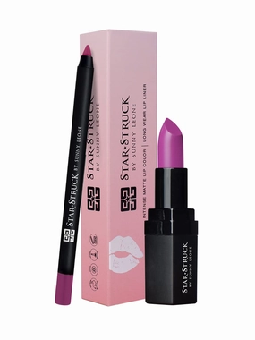 2pc Lip Kit, Lipstick & Lip Liner, Richly Pigmented Intense Matte Lipstick with Longwear One Stroke Application Lip Liner,Purple Taffy
