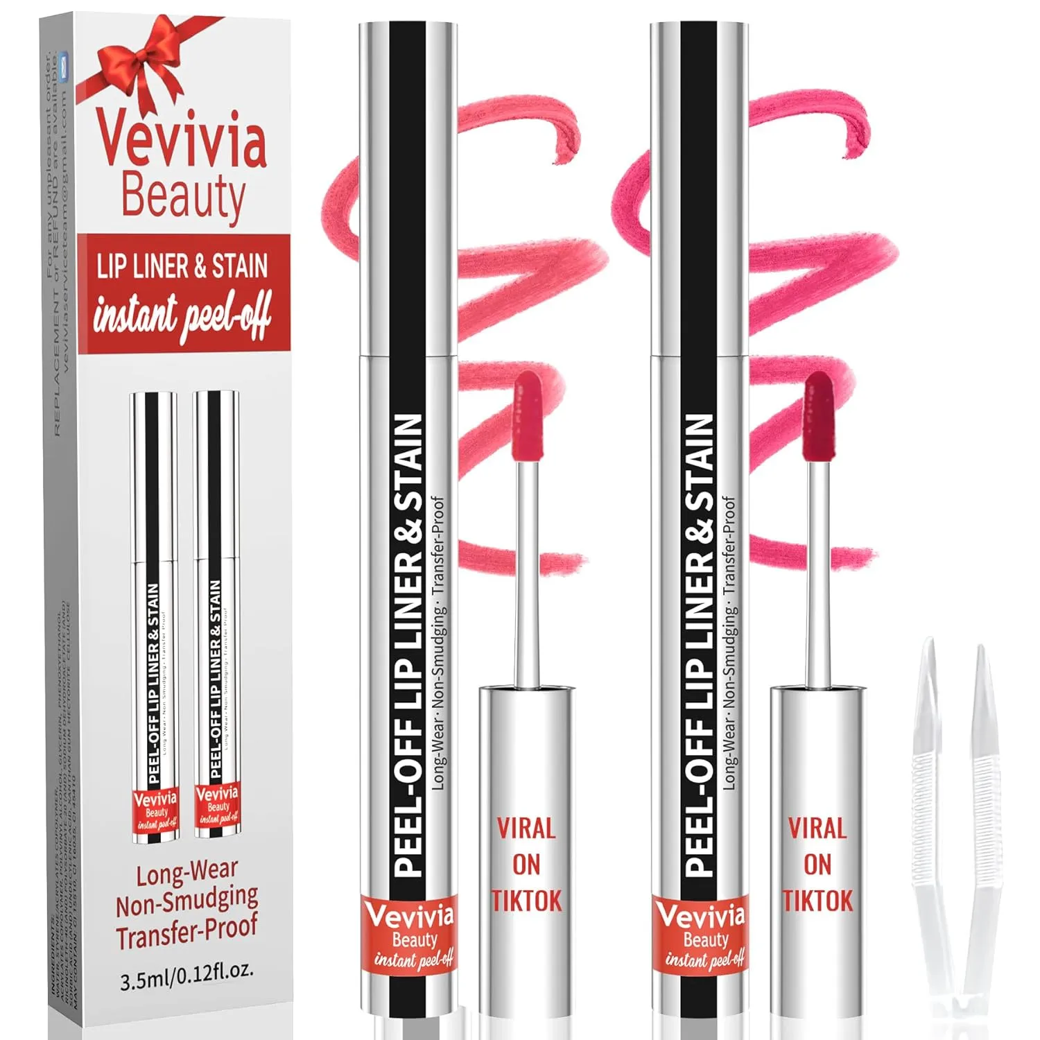 2pcs Lip Stain Peel Off - Lip Liner Stain Long Lasting Waterproof,2-in-1 Lip Liner with Tweezer Nude Matte,Non-Stick Cup,Highly Pigmented，Natural Finish,Stay On All Day,Perfect for Gift (Nude Rose)