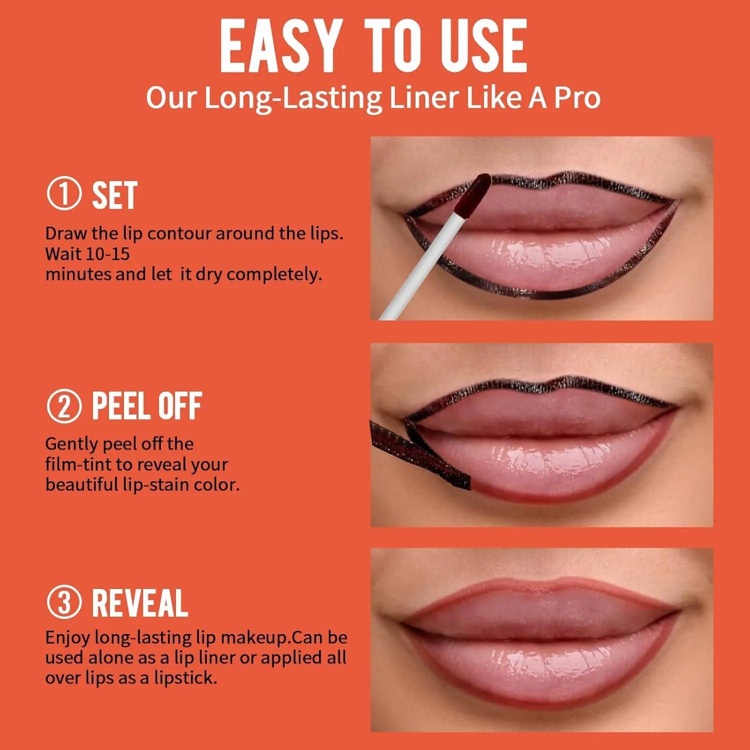 2pcs Lip Stain Peel Off - Lip Liner Stain Long Lasting Waterproof,2-in-1 Lip Liner with Tweezer Nude Matte,Non-Stick Cup,Highly Pigmented，Natural Finish,Stay On All Day,Perfect for Gift (Nude Rose)