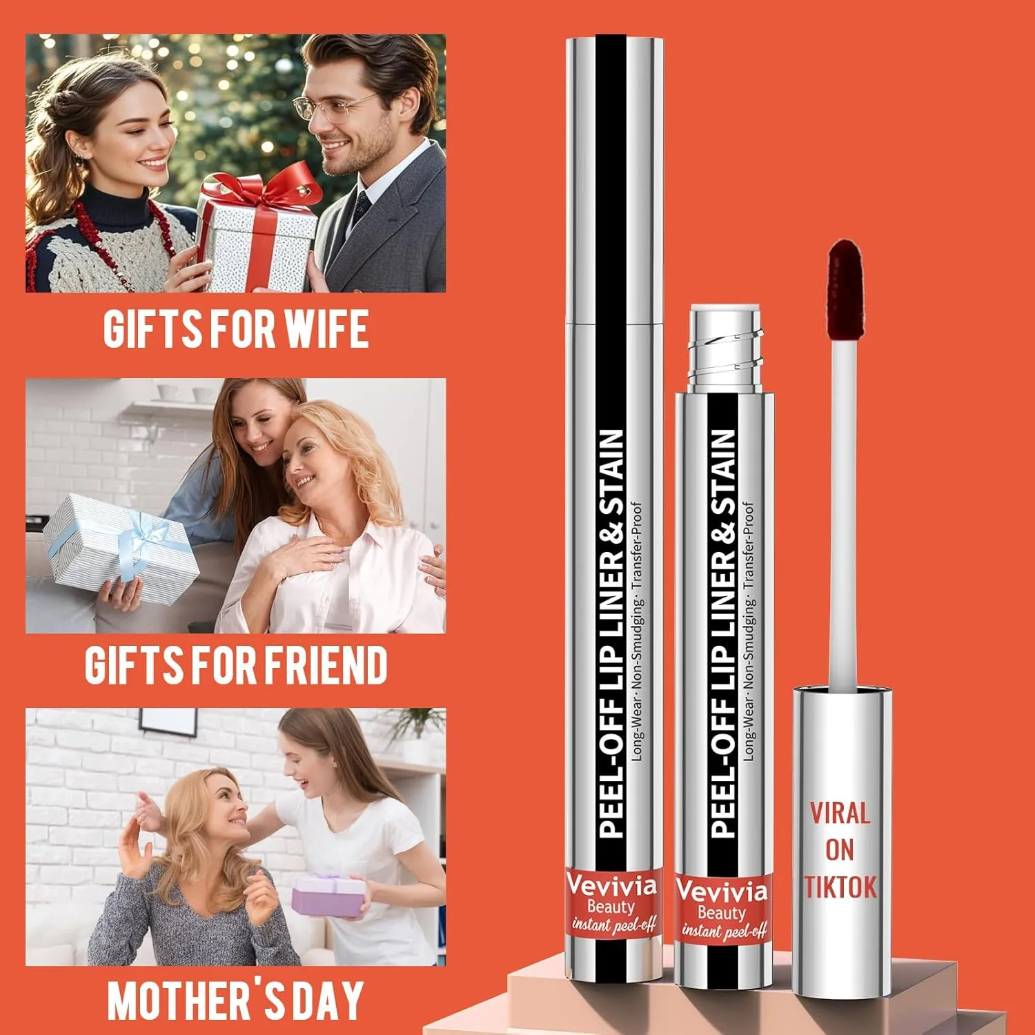 2pcs Lip Stain Peel Off - Lip Liner Stain Long Lasting Waterproof,2-in-1 Lip Liner with Tweezer Nude Matte,Non-Stick Cup,Highly Pigmented，Natural Finish,Stay On All Day,Perfect for Gift (Nude Rose)