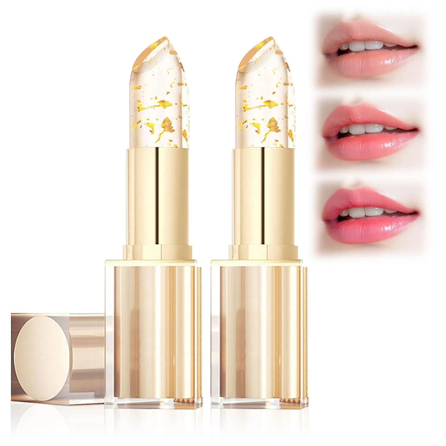 2PCS Transferproof Color Changing Lipstick,Gold Crystal Colors Changing Lipsticks,Color Changings Lipstick Gold Foil,Moisturizer Long Lasting Lip Balm for Women