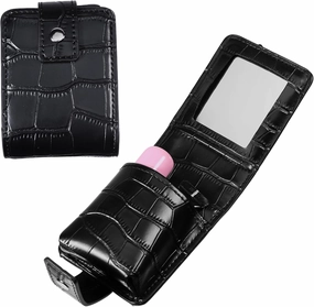 2Pcs Makeup Lipstick Case PU Leather Crocodile Double Lipstick Case with Mirror Portable Small Cosmetic Bag for Women Outside Mini Travel Pouch