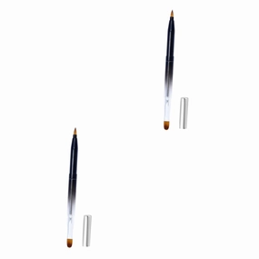 2pcs Retractable Lip Brush Dual-ended Cosmetic Tool Metal Shell for Lipstick Lip Gloss Compact Portable Design for Easy Application for Home Black Gradient