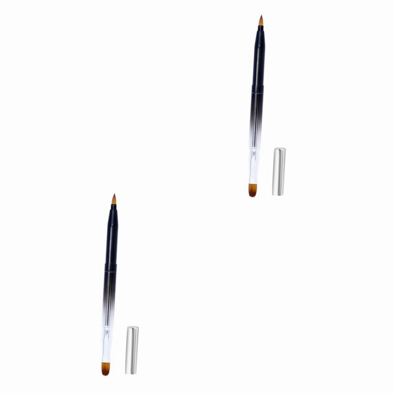 2pcs Retractable Lip Brush Dual-ended Cosmetic Tool Metal Shell for Lipstick Lip Gloss Compact Portable Design for Easy Application for Home Black Gradient