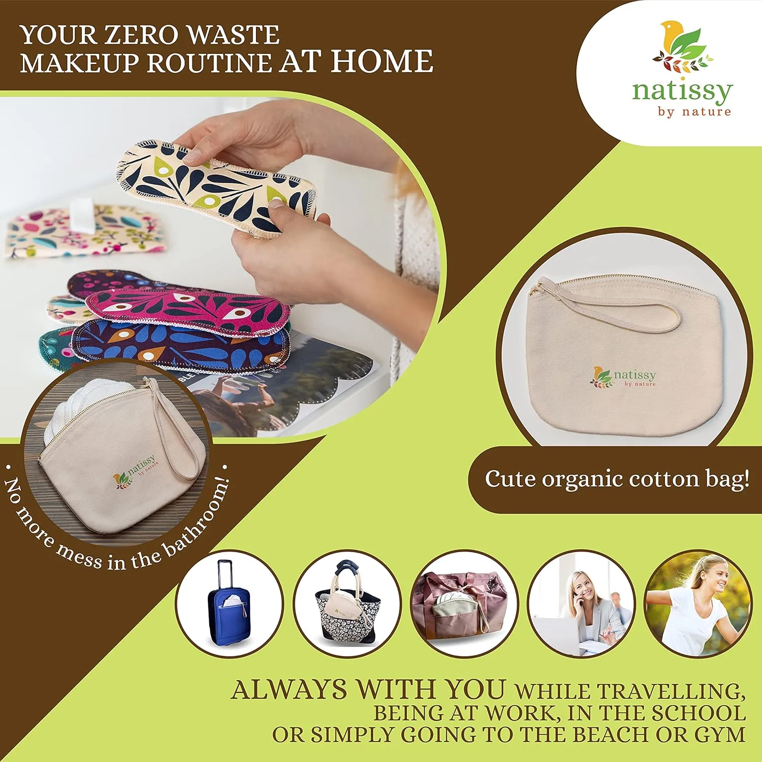 3-Pack Organic Cotton Carrying Bag for Storage and Changing Reusable Sanitary Pads