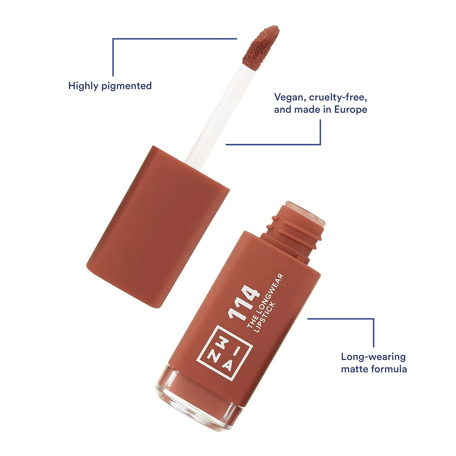 3INA The Longwear Lipstick 114 - Naturally Hydrating, Fast Drying - Shades That Stay All Day And Suit Every Skin Tone - Cruelty Free, Paraben Free, Vegan Cosmetics - Light Brown Color - 0.22 Fl. Oz