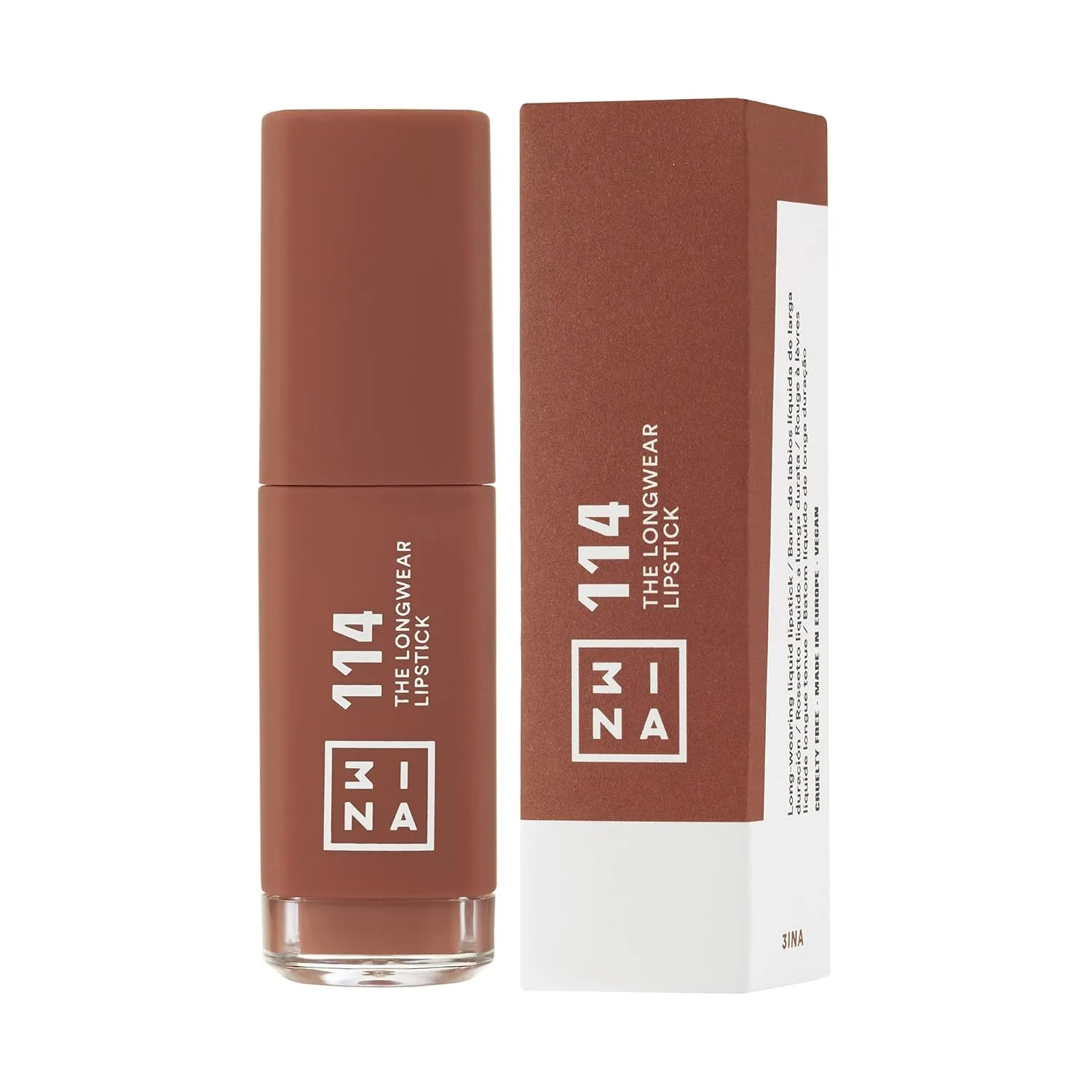 3INA The Longwear Lipstick 114 - Naturally Hydrating, Fast Drying - Shades That Stay All Day And Suit Every Skin Tone - Cruelty Free, Paraben Free, Vegan Cosmetics - Light Brown Color - 0.22 Fl. Oz
