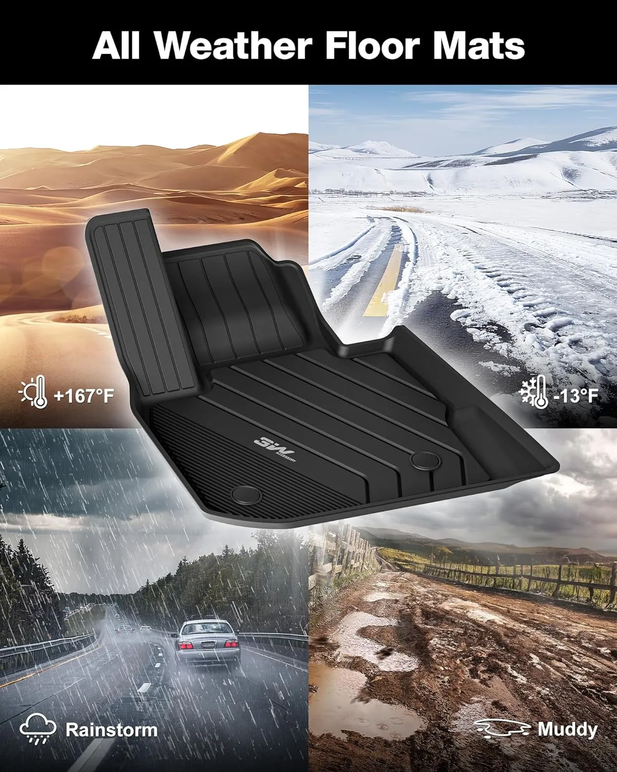 3W 2018-2024 BMW X3 Floor Mats & Cargo Liner, All Weather TPE BMW X3 Accessories Custom Fit for X3 30i M40i X3M Car Mats (Only for car Without Spare tire) (Don't Fit X3 30e), 6PCS