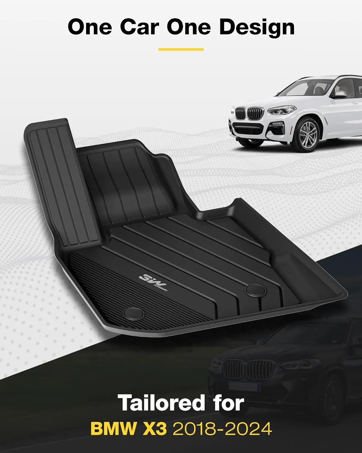 3W 2018-2024 BMW X3 Floor Mats & Cargo Liner, All Weather TPE BMW X3 Accessories Custom Fit for X3 30i M40i X3M Car Mats (Only for car Without Spare tire) (Don't Fit X3 30e), 6PCS
