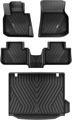 3W 2018-2024 BMW X3 Floor Mats & Cargo Liner, All Weather TPE BMW X3 Accessories Custom Fit for X3 30i M40i X3M Car Mats (Only for car Without Spare tire) (Don't Fit X3 30e), 6PCS