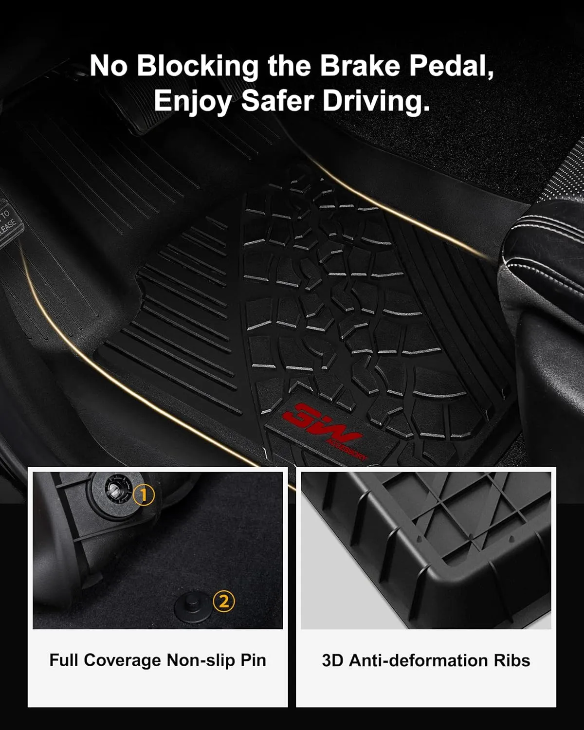 3W Floor Mats Compatible for Jeep Gladiator 2020-2024, Custom Fit TPE All Floor Liner for Weather Jeep Gladiator,1st & 2nd Row Full Set Car Liners with red Logo,Black