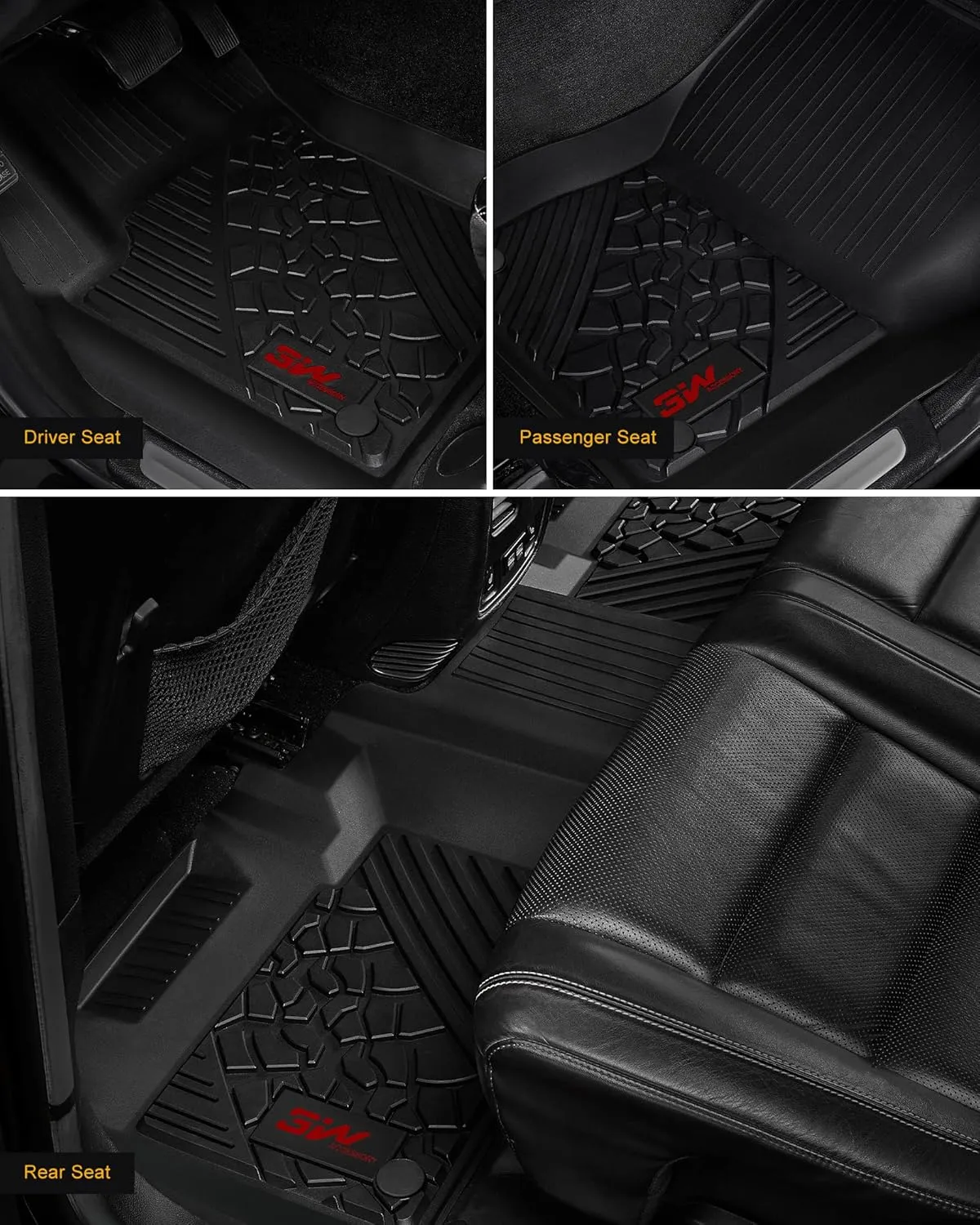 3W Floor Mats Compatible for Jeep Gladiator 2020-2024, Custom Fit TPE All Floor Liner for Weather Jeep Gladiator,1st & 2nd Row Full Set Car Liners with red Logo,Black