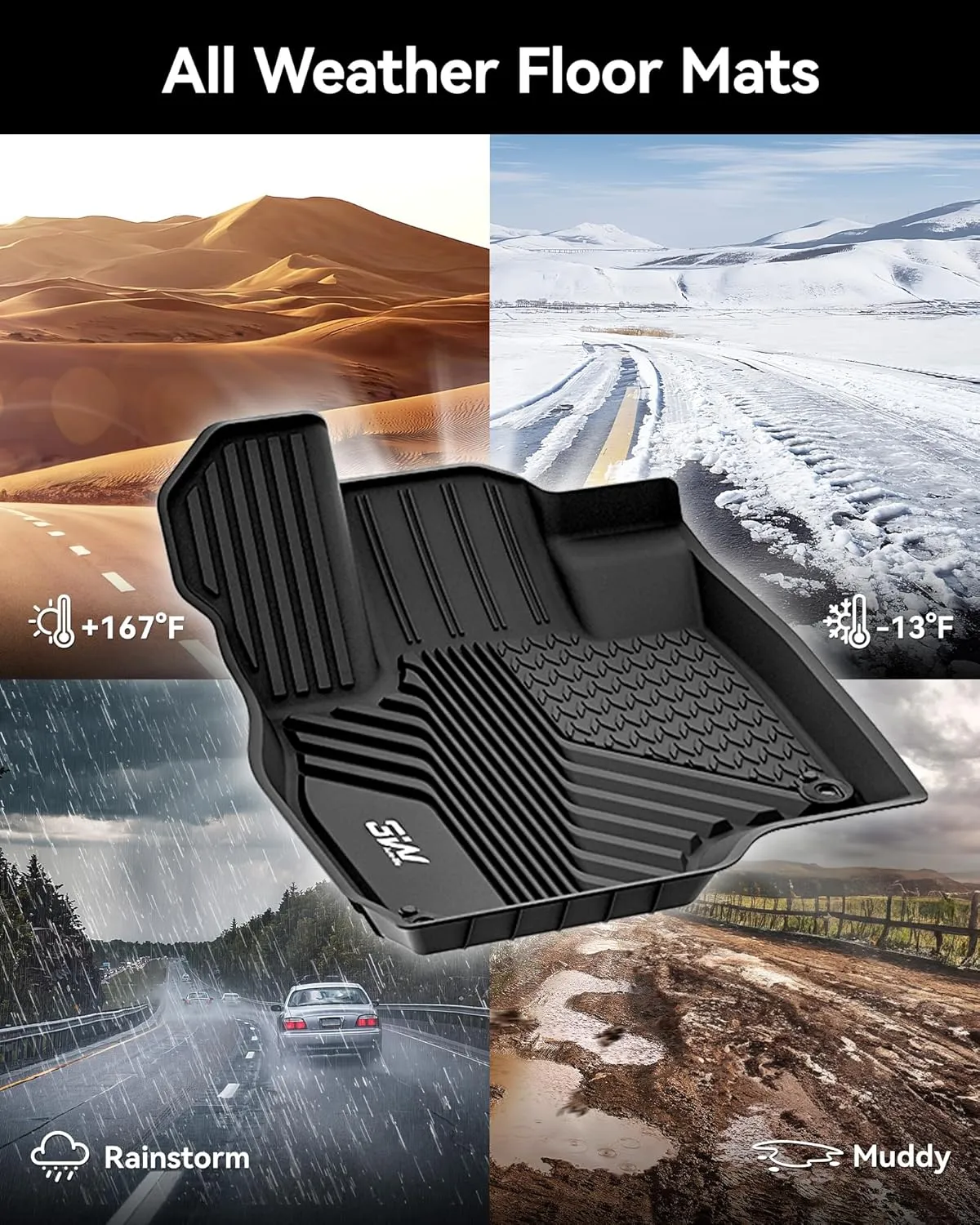 3W Floor Mats Fit for Acura RDX 2019-2024 2025, All Weather Waterproof Custom Fit Automotive Floor Liners for Acura RDX