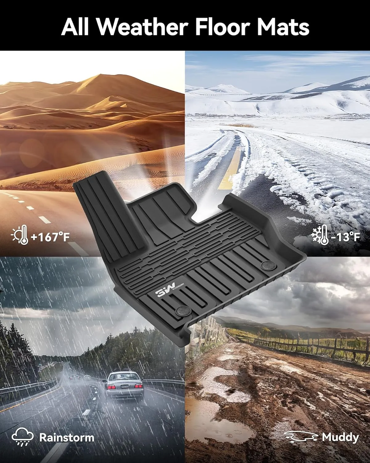 3W Floor Mats Fit Range Rover Sport 2023-2025 (Not for Range/Land Rover Discovery Sport) TPE All Weather Custom Fit for Land Rover Sport 1st and 2nd Row Full Set Car Liners Black