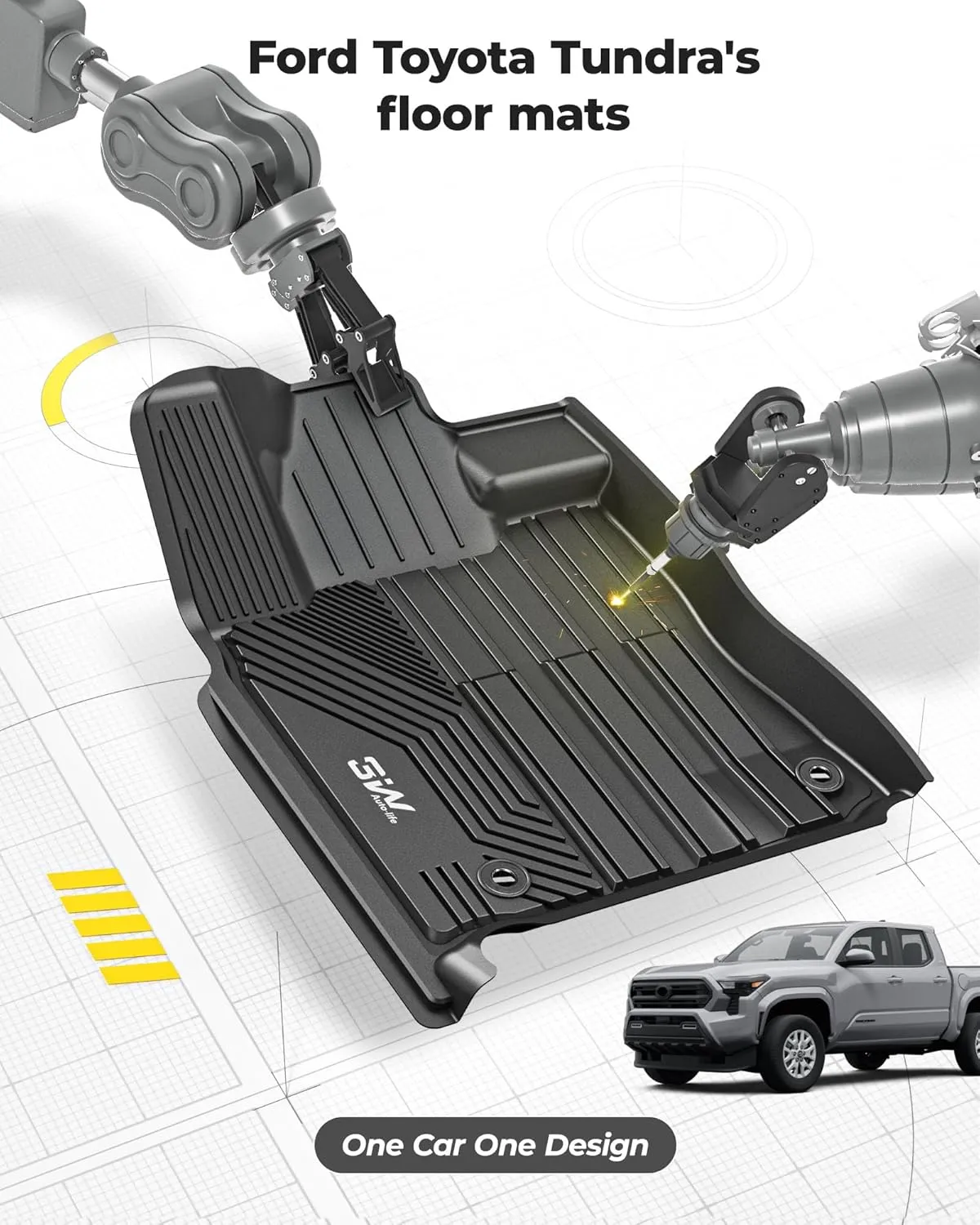 3W Floor Mats Fit Toyota Tundra 2014-2021 (Only for CrewMax Cab) TPE All Weather Custom Fit Floor Liner for Toyota Tundra 1st and 2nd Row Full Set Car Mats, Black