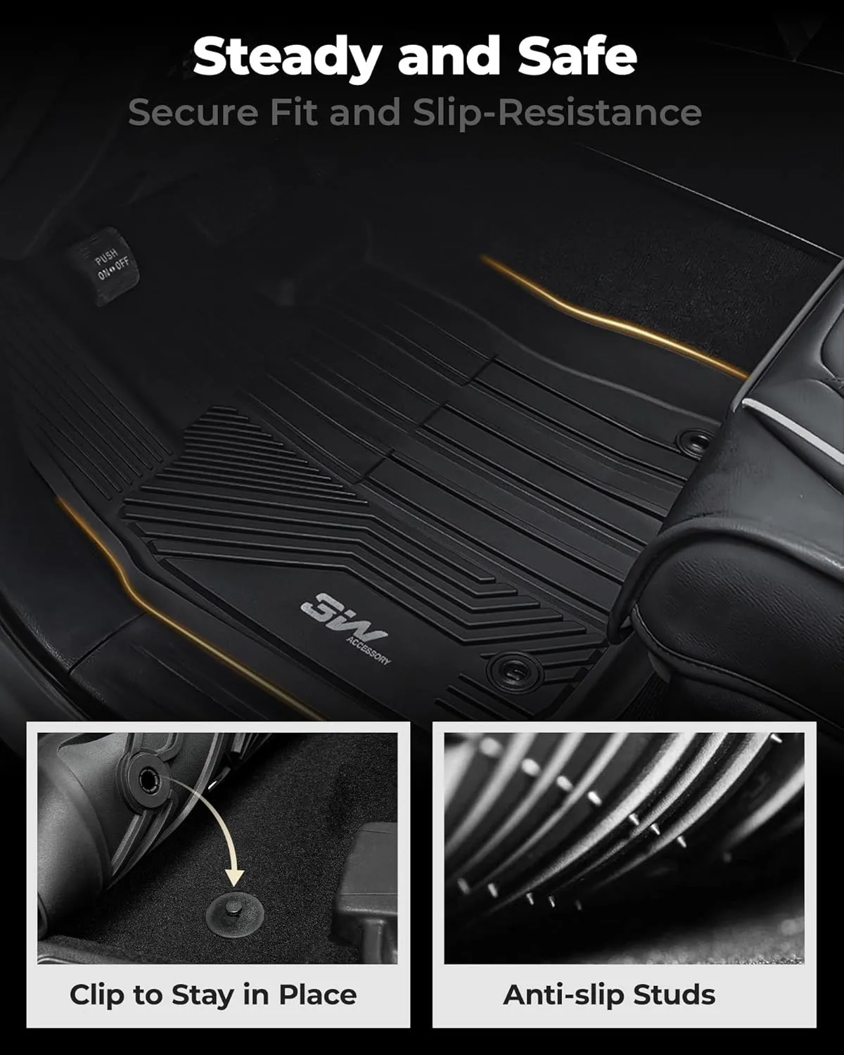 3W Floor Mats Fit Toyota Tundra 2014-2021 (Only for CrewMax Cab) TPE All Weather Custom Fit Floor Liner for Toyota Tundra 1st and 2nd Row Full Set Car Mats, Black