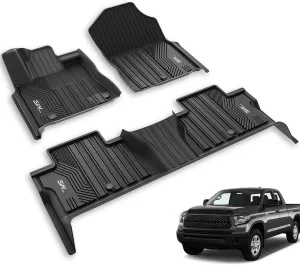 3W Floor Mats Fit Toyota Tundra 2014-2021 (Only for CrewMax Cab) TPE All Weather Custom Fit Floor Liner for Toyota Tundra 1st and 2nd Row Full Set Car Mats, Black