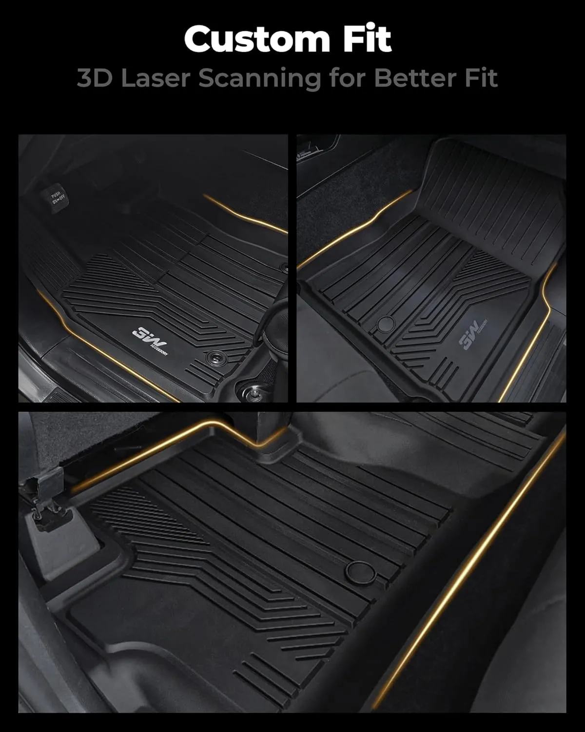 3W Floor Mats Fit Toyota Tundra 2014-2021 (Only for CrewMax Cab) TPE All Weather Custom Fit Floor Liner for Toyota Tundra 1st and 2nd Row Full Set Car Mats, Black