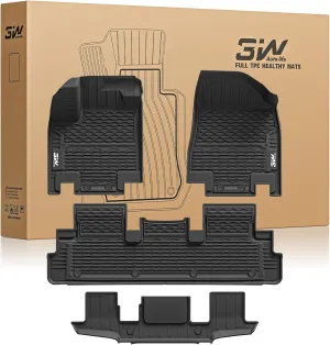 3W Floor Mats for Nissan Pathfinder 2022 2023 2024 2025 (Only fit 8 Passenger Models), 3 Rows,TPE All Weather Protection Car Floor Liners Accessory,Black