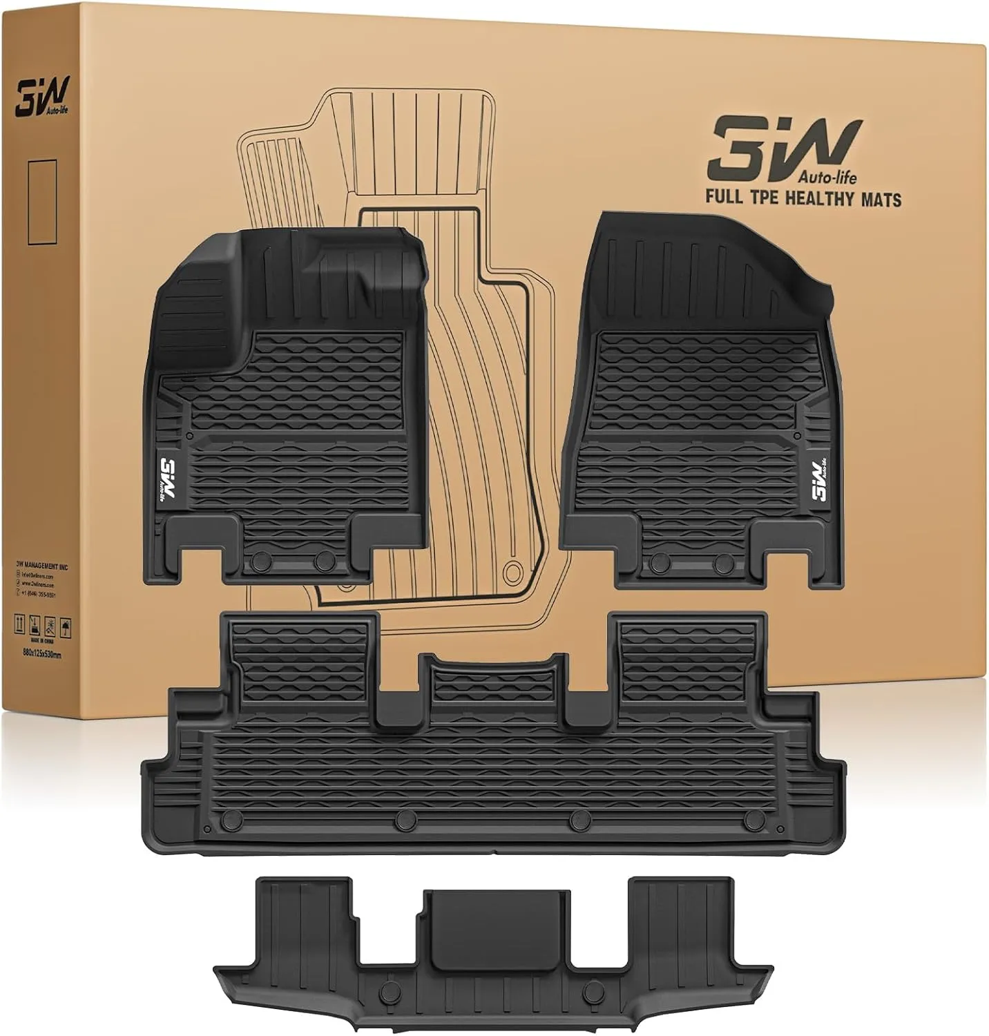 3W Floor Mats for Nissan Pathfinder 2022 2023 2024 2025 (Only fit 8 Passenger Models), 3 Rows,TPE All Weather Protection Car Floor Liners Accessory,Black