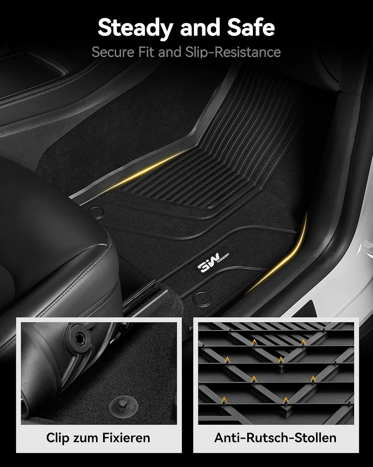 3W Floor Mats with Carpets for 2024 Tesla Model 3 Highland New Generation Cat Liners, All Weather Protection Model Y Accessories Custom TPE Fit Floor Liners Carpets