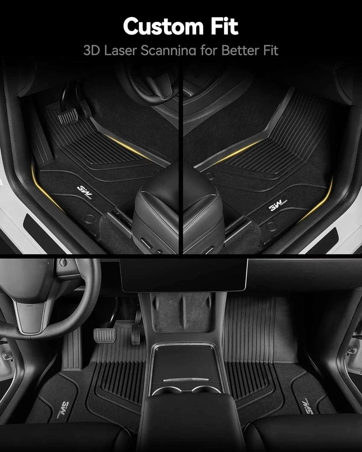 3W Floor Mats with Carpets for 2024 Tesla Model 3 Highland New Generation Cat Liners, All Weather Protection Model Y Accessories Custom TPE Fit Floor Liners Carpets