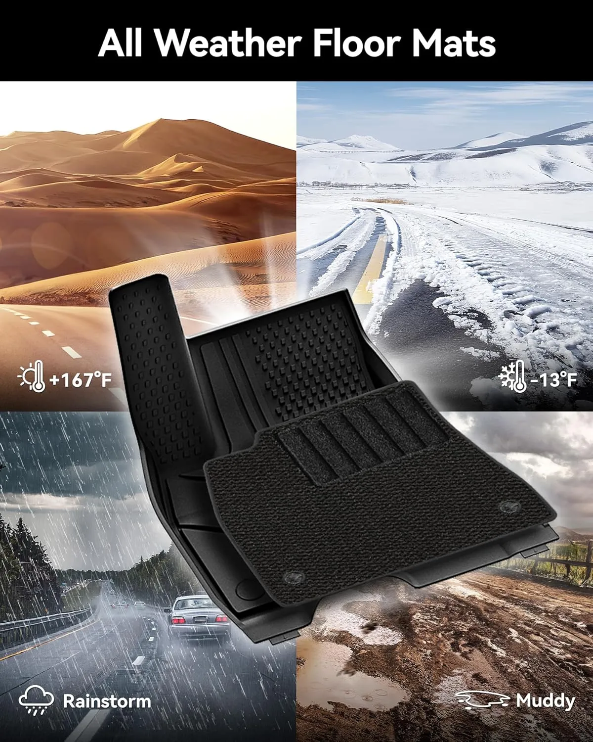 3W Floor Mats with Carpets for 2024 Tesla Model 3 Highland New Generation Cat Liners, All Weather Protection Model Y Accessories Custom TPE Fit Floor Liners Carpets