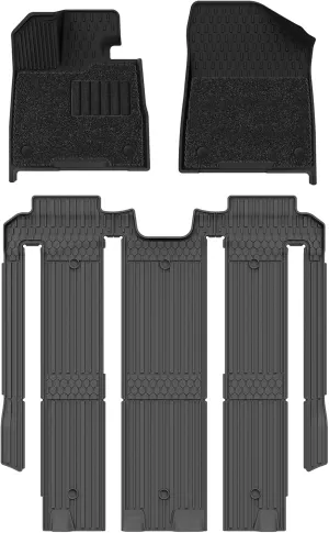 3W Floor Mats with Front Carpet Compatible for Toyota Sienna 2021-2023 7 Seat, TPE All Weather Custom Fit Floor Liner for Toyota Sienna 1st, 2nd and 3rd Row, Black (Only for 7 Seater)