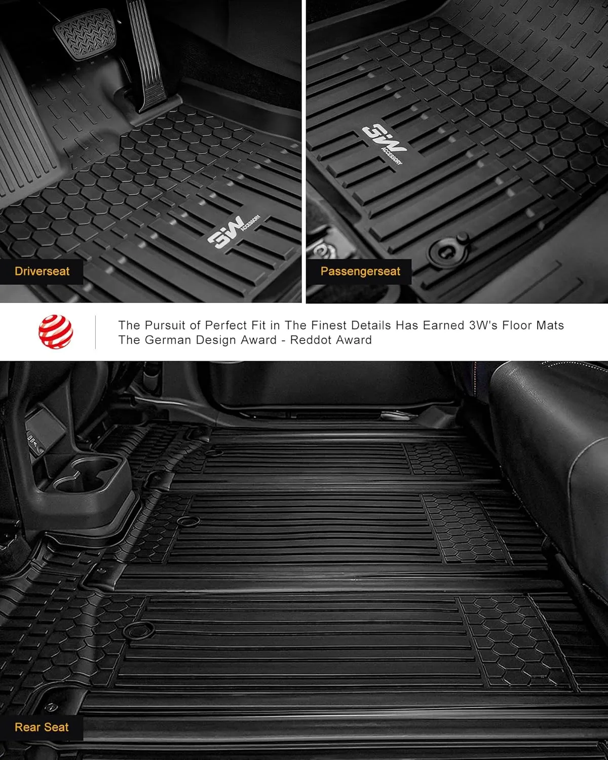 3W Floor Mats with Front Carpet Compatible for Toyota Sienna 2021-2023 7 Seat, TPE All Weather Custom Fit Floor Liner for Toyota Sienna 1st, 2nd and 3rd Row, Black (Only for 7 Seater)