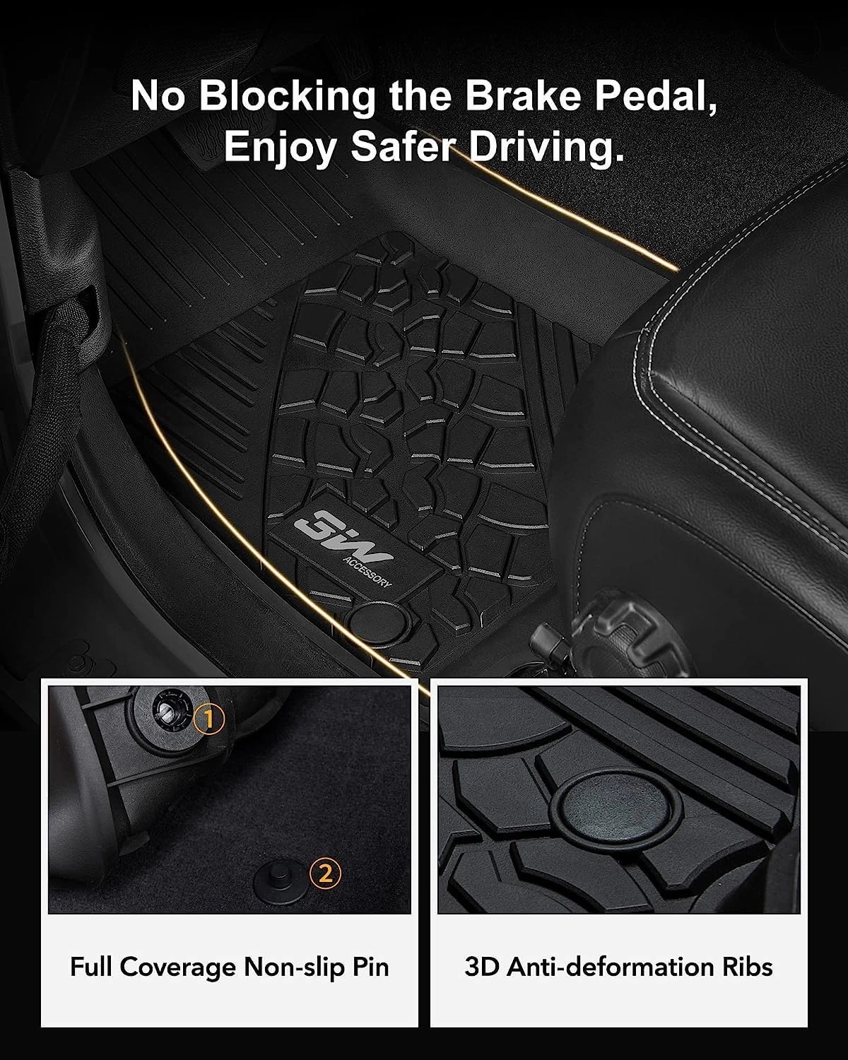 3W Floor Mats&Cargo Liner Compatible for Jeep Wrangler JL 2018-2024 Unlimited 4-Door with Subwoofer (Non JK or 4XE) All-Weather TPE Floor Liner for 1st, 2nd Row and Trunk Full Set Car Mats,Black
