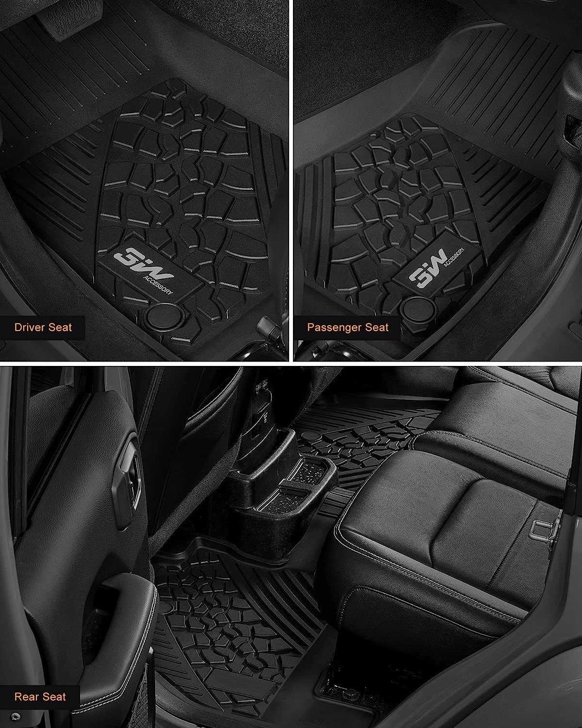 3W Floor Mats&Cargo Liner Compatible for Jeep Wrangler JL 2018-2024 Unlimited 4-Door with Subwoofer (Non JK or 4XE) All-Weather TPE Floor Liner for 1st, 2nd Row and Trunk Full Set Car Mats,Black