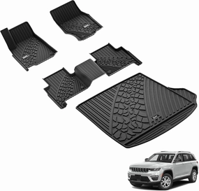 3W Floor Mats & Cargo Liner Fit for Jeep Grand Cherokee (Include 4xe Not L or WK) 2025 2024-2022,TPE All Weather Custom Fit Floor Liners for 1st 2nd Rows and Trunk Full Set Car Mats, Black