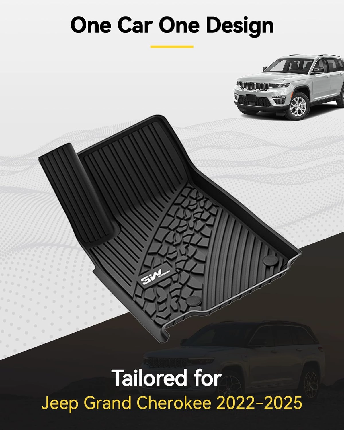 3W Floor Mats & Cargo Liner Fit for Jeep Grand Cherokee (Include 4xe Not L or WK) 2025 2024-2022,TPE All Weather Custom Fit Floor Liners for 1st 2nd Rows and Trunk Full Set Car Mats, Black