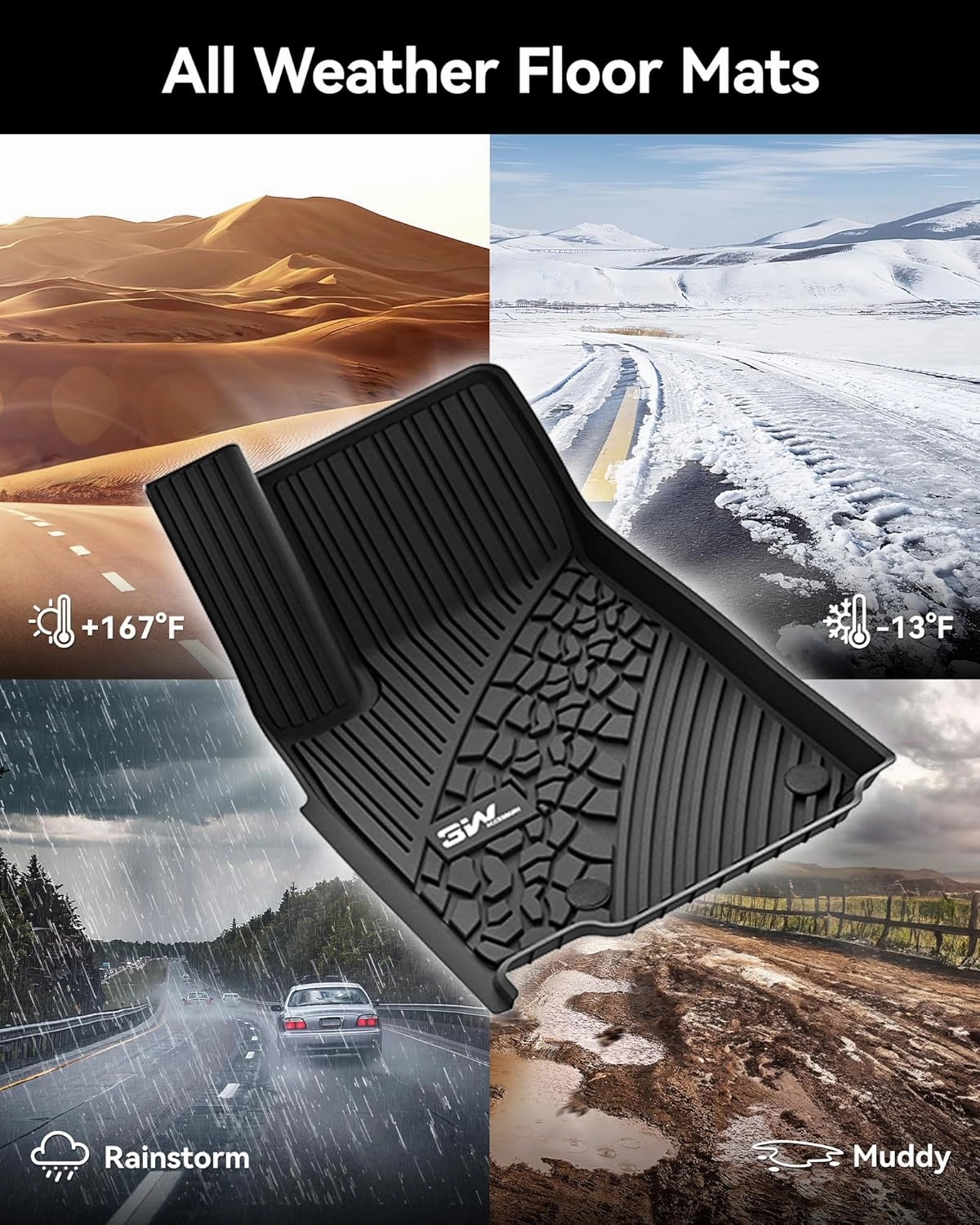 3W Floor Mats & Cargo Liner Fit for Jeep Grand Cherokee (Include 4xe Not L or WK) 2025 2024-2022,TPE All Weather Custom Fit Floor Liners for 1st 2nd Rows and Trunk Full Set Car Mats, Black