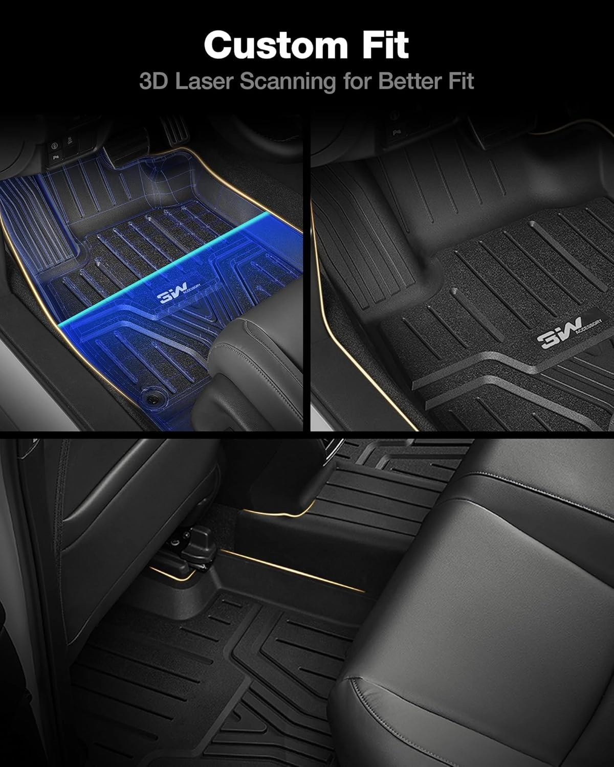 3W Floor Mats and Cargo Liner Fit for Honda Pilot 2023 2024 2025, Custom Fit All Weather Honda Pilot Accessories Odorless Anti-Slip TPE Full Set Mats Black
