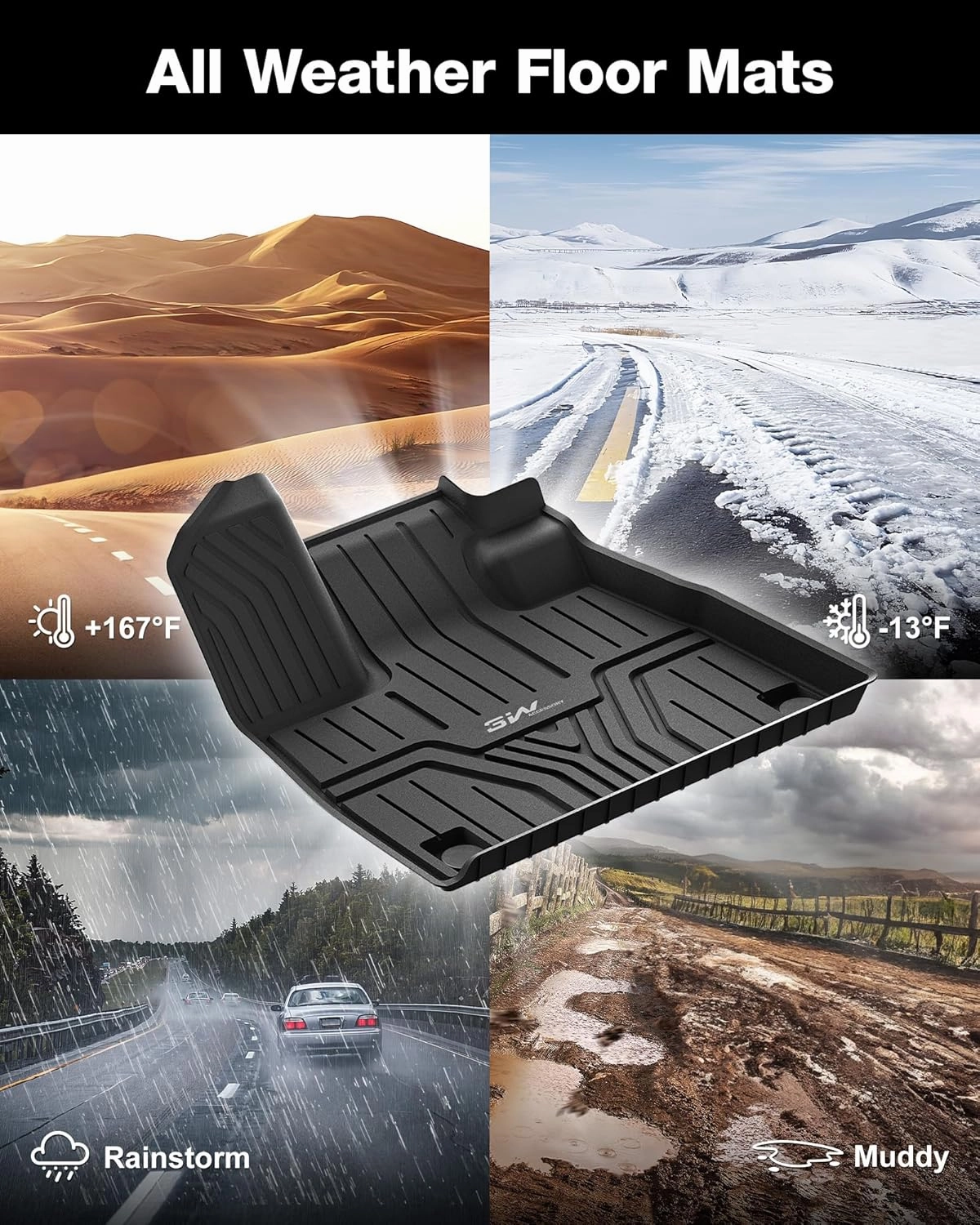 3W Floor Mats and Cargo Liner Fit for Honda Pilot 2023 2024 2025, Custom Fit All Weather Honda Pilot Accessories Odorless Anti-Slip TPE Full Set Mats Black