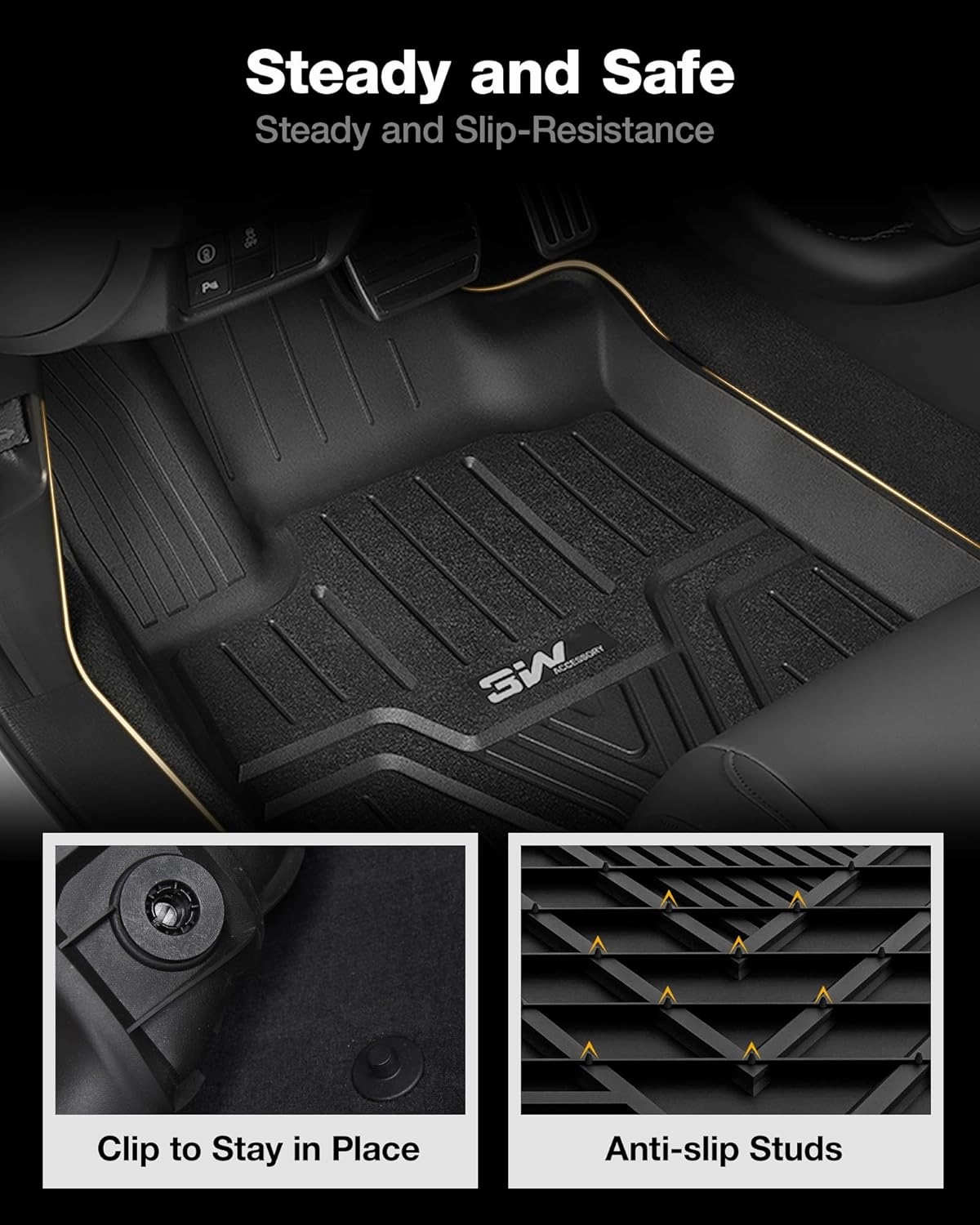 3W Floor Mats and Cargo Liner Fit for Honda Pilot 2023 2024 2025, Custom Fit All Weather Honda Pilot Accessories Odorless Anti-Slip TPE Full Set Mats Black