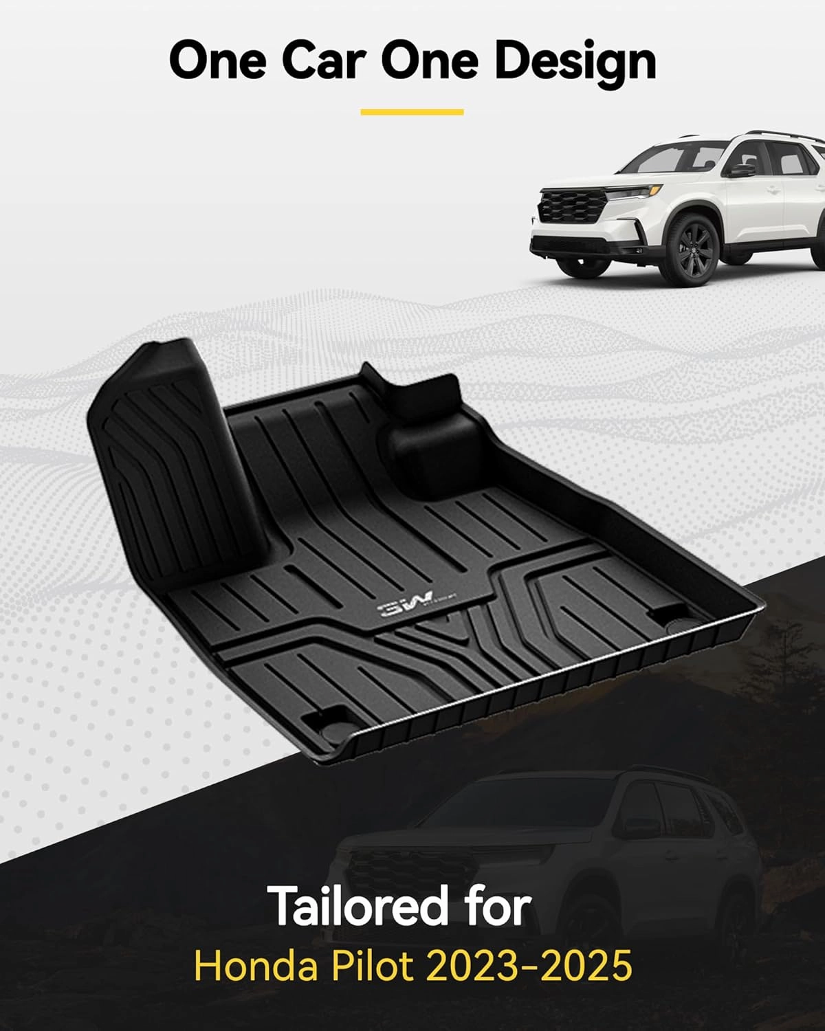 3W Floor Mats and Cargo Liner Fit for Honda Pilot 2023 2024 2025, Custom Fit All Weather Honda Pilot Accessories Odorless Anti-Slip TPE Full Set Mats Black