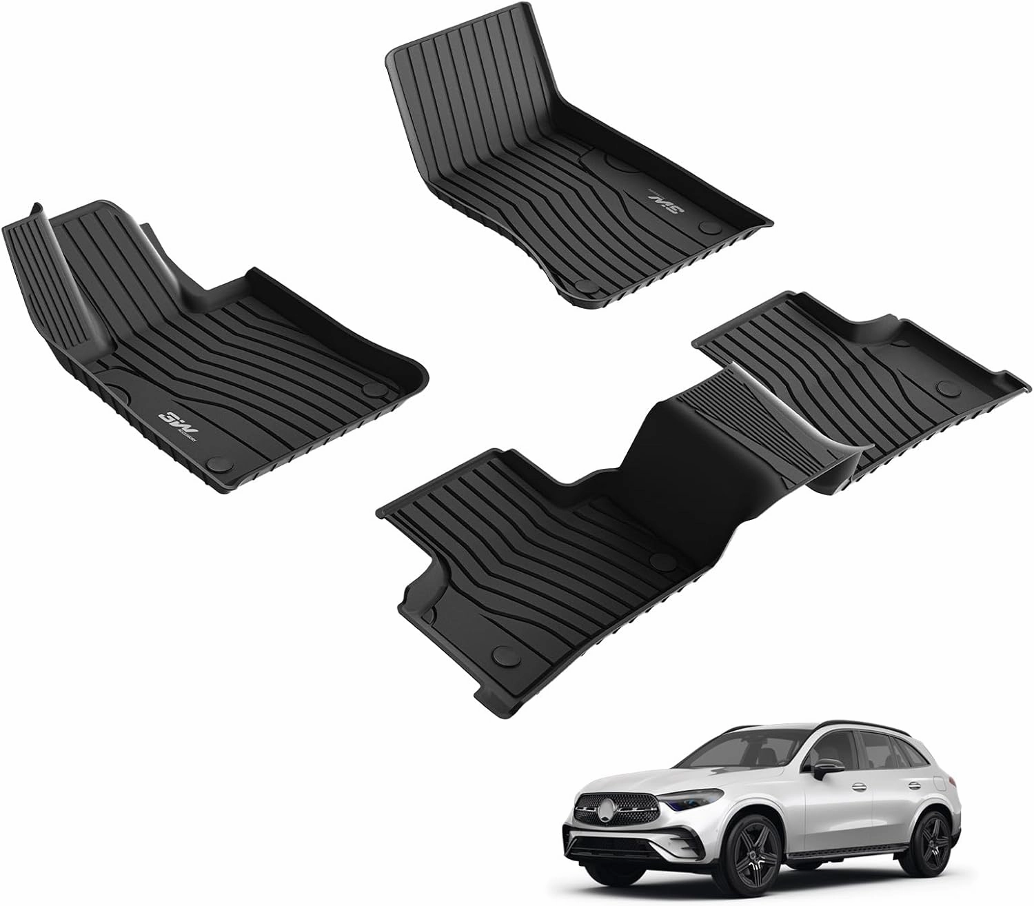 3W Floor Mats Compatible for Benz GLC 2023 2024 2025 TPE All Weather Custom Fit Floor Liner for Benz GLC 1st 2nd Row Car Mats, Black