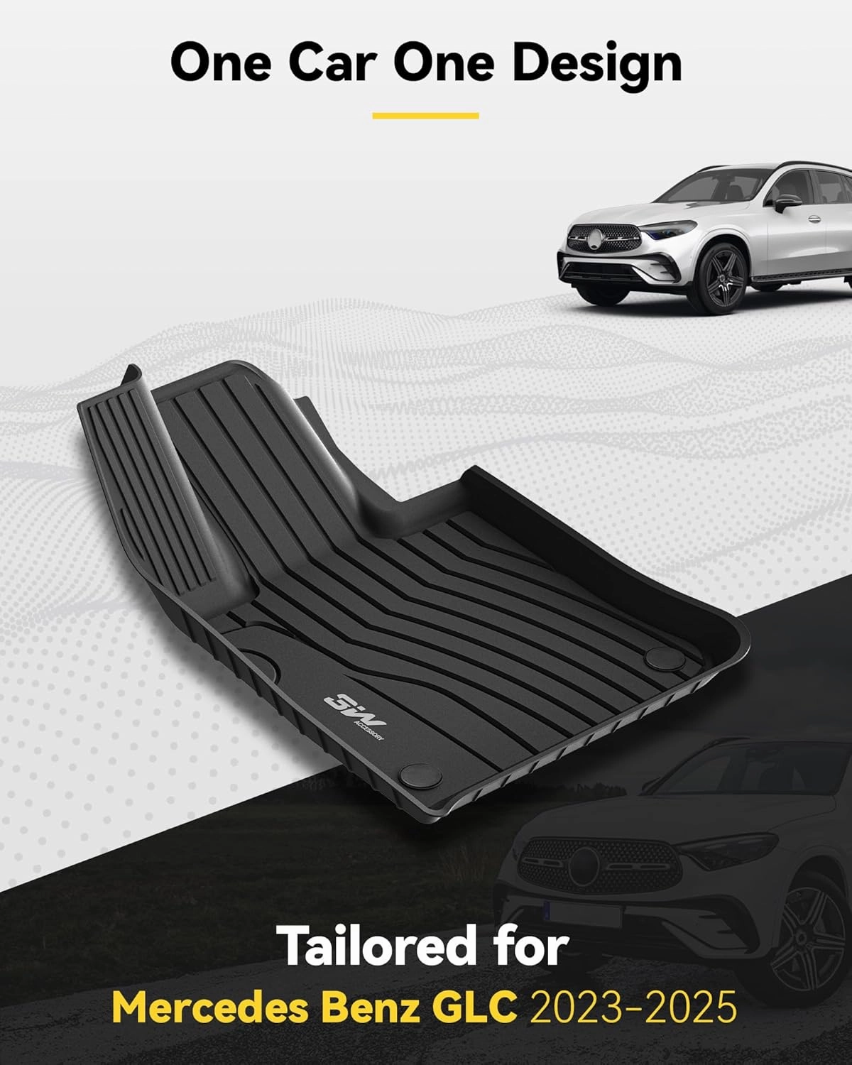 3W Floor Mats Compatible for Benz GLC 2023 2024 2025 TPE All Weather Custom Fit Floor Liner for Benz GLC 1st 2nd Row Car Mats, Black