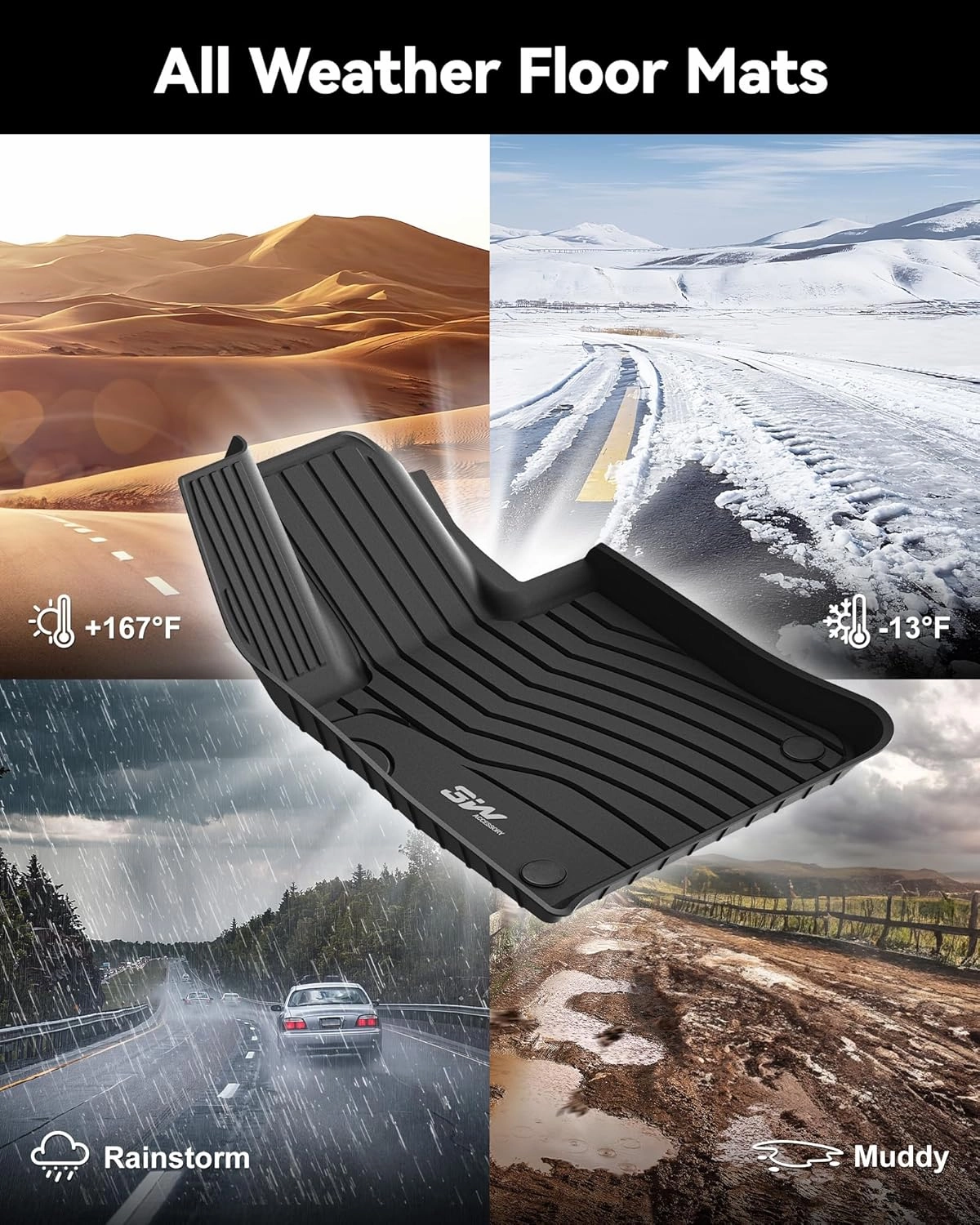 3W Floor Mats Compatible for Benz GLC 2023 2024 2025 TPE All Weather Custom Fit Floor Liner for Benz GLC 1st 2nd Row Car Mats, Black