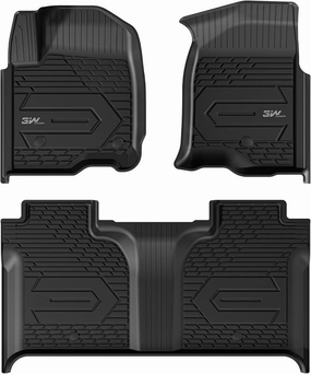 3W Floor Mats Fit for 2019-2024 2025 Chevy Silverado/GMC Sierra Denali 1500 & 2020-2024 2025 GMC Sierra 2500/3500 HD Crew Cab TPE All Weather Floor Liner, Fit For 2nd Row with Factory Carpeted Storage