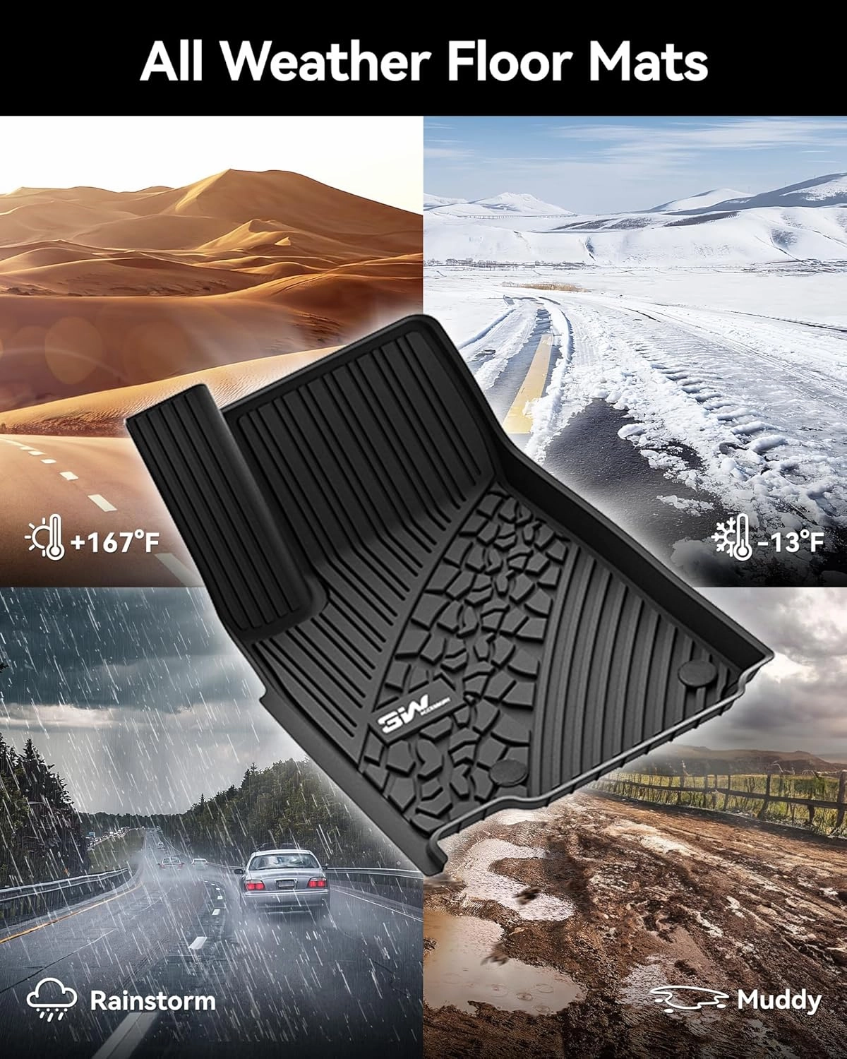 3W Floor Mats Fit for 2022-2025 Jeep Grand Cherokee (Non L or WK) TPE All Weather Custom Fit Floor Liner 1st and 2nd Row Full Set Car Mats, Black