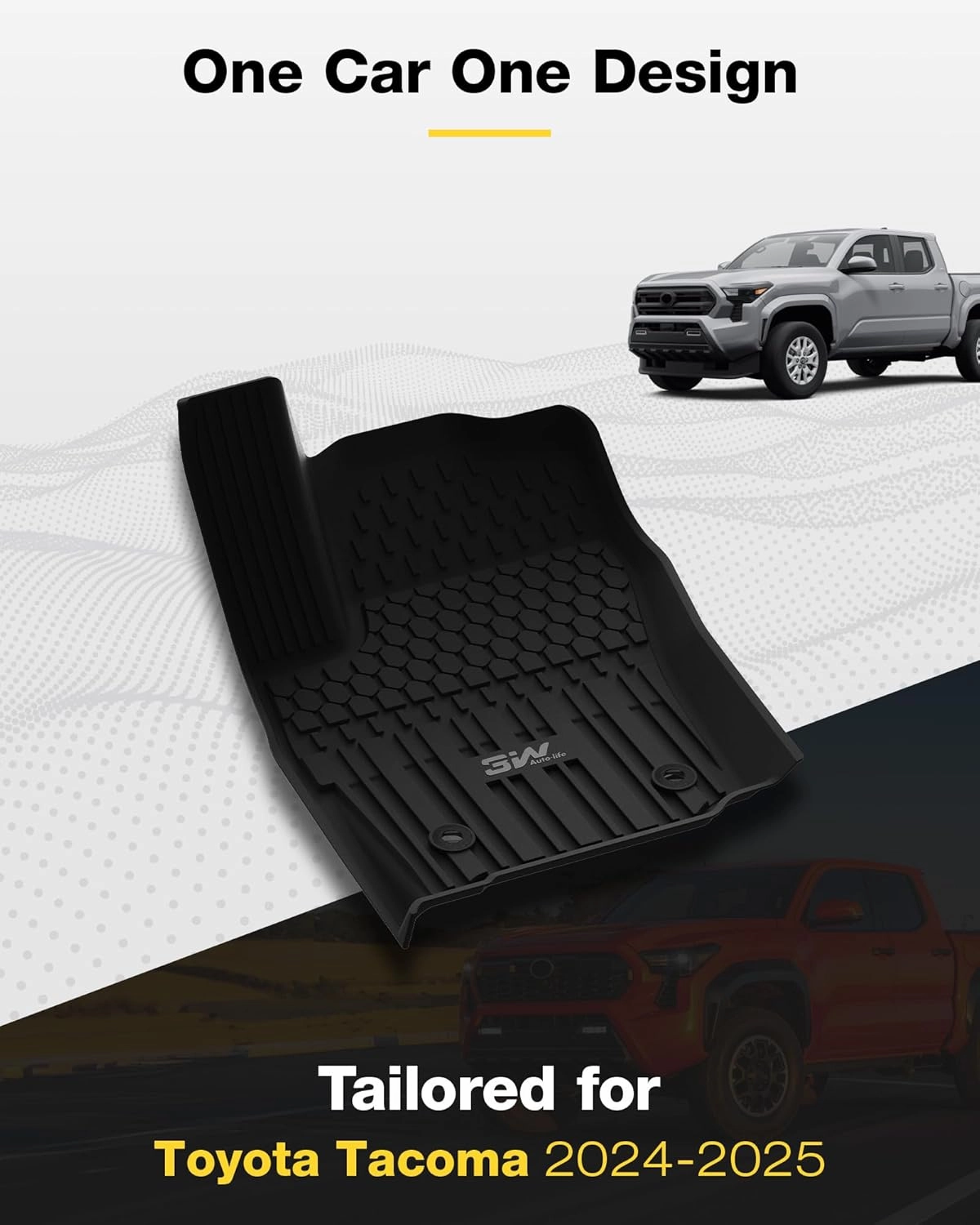 3W Floor Mats for Toyota Tacoma 2024 2025 Double Cab(Not Fit Hybrid), TPE All Weather Custom Fit Floor Liner for Toyota Tacoma 1st and 2nd Row Car Liners, Black